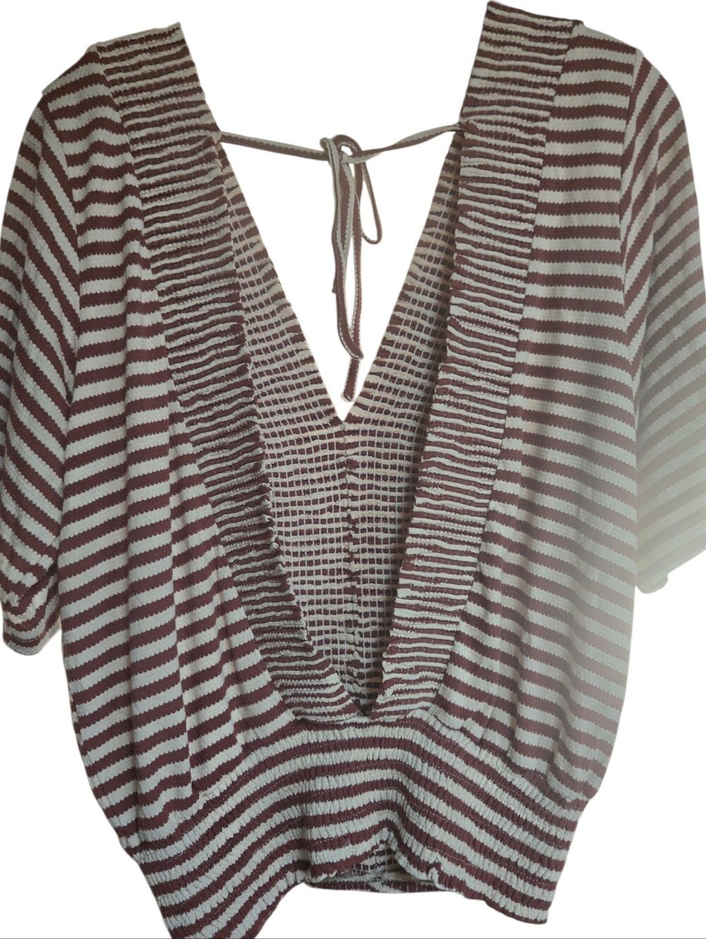 Willow Striped V-Neck Tie-Back Blouse in Brown and White - Picture 2 of 5